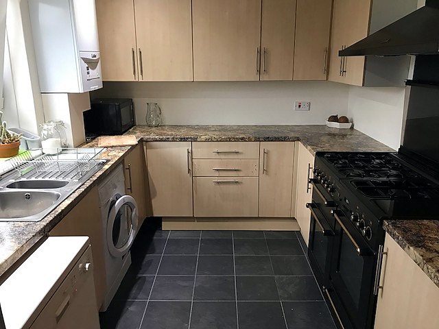 Kitchen at Renovated Bright Two-Bed Flat With Balcony, Cameron Toll / south-east Edinburgh.