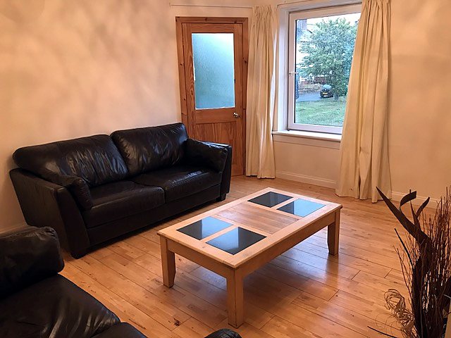 Living room at Renovated Bright Two-Bed Flat With Balcony, Cameron Toll / south-east Edinburgh.