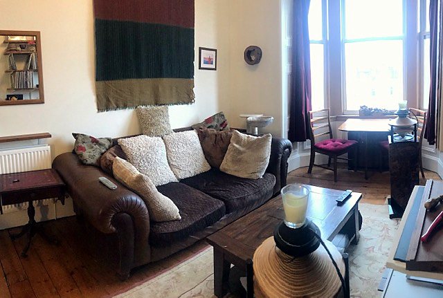 Living room at Bright Central Double Room Near Easter Road, Easter Road / east central Edinburgh.