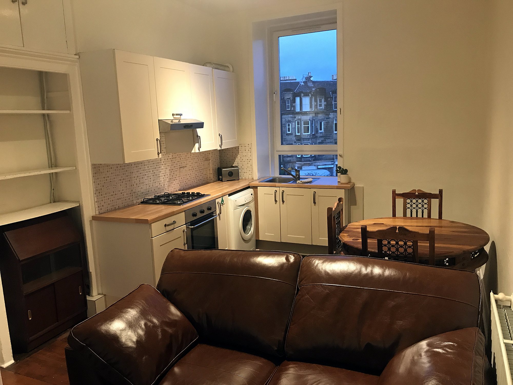 Kitchen at Warm Light Two-Bed Flat Near Easter Road, Easter Road / east central Edinburgh.